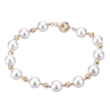 14K Yellow Gold Pearl & Bead Bracelet, 7.5-8mm Pearls